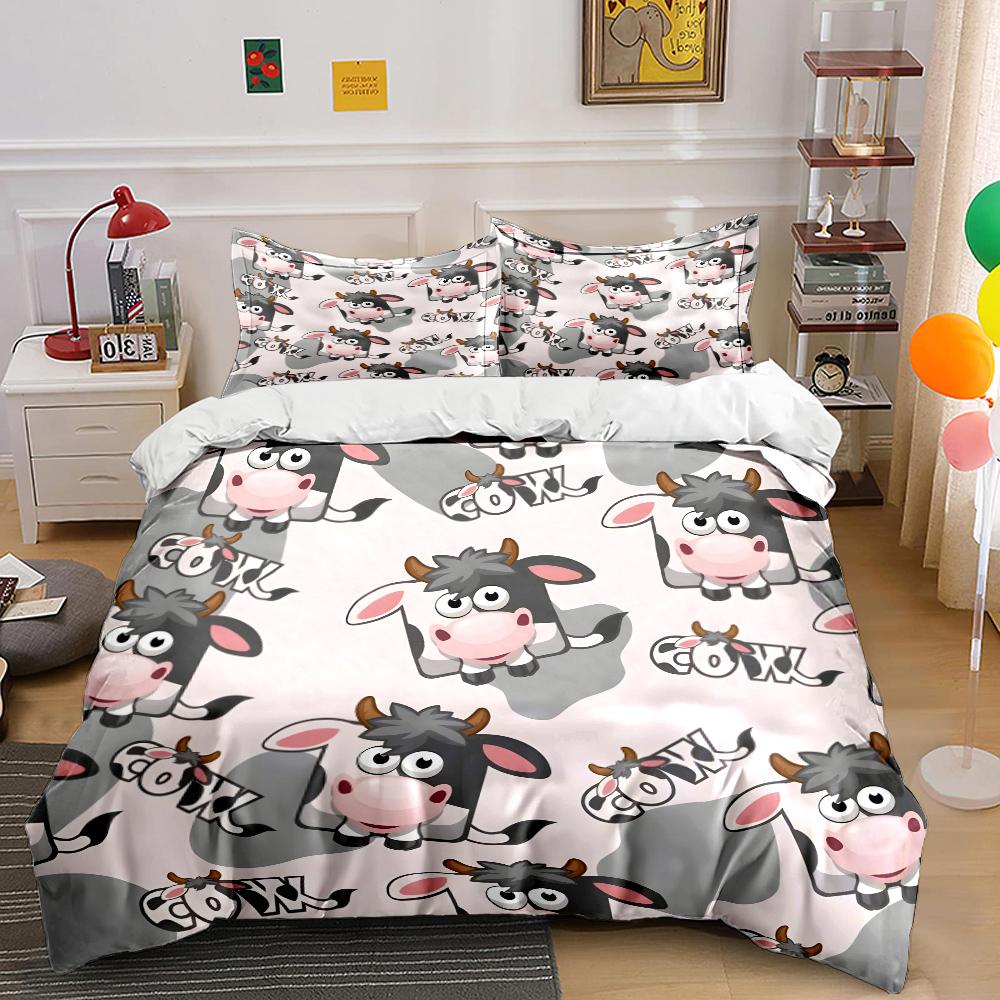 Cute Cartoon Cow Pattern Pattern Duvet Cover Set Digital Print Colorful Polyester Bedding with Zipper Closur for Kids Gifts