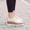 2025 Spring Women's Patent Leather Platform Wedge Shoes - Lace-up, Height-Increasing, British Style