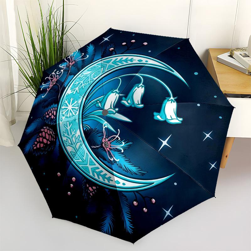 1pc Moon Night Automatic Folding Umbrella, Heavy Duty 8 Rib Iron Frame, Suitable for Travel, Daily Use, Birthday, Decor Gift 13