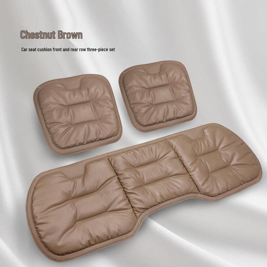 Stain-Resistant Leather Car Seat Cushion Set: High-End Three-Piece for Front and Rear 