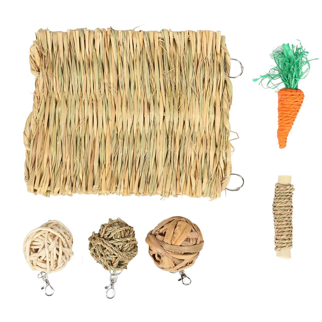 Hamster Chew Toy Set Relieve Boredom Teeth Grinding Rabbit Grass Mat Ball Chewing Toy for Guinea
