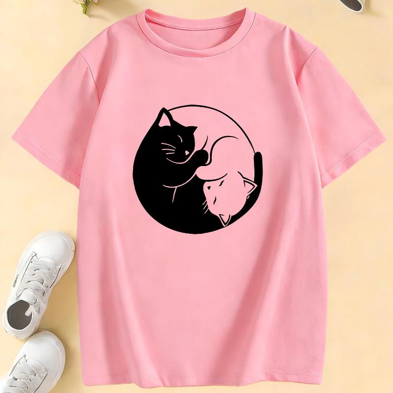 Cute Cat Graphic Kids Tshirts Summer Short Sleeve Tees Cartoon Animal Boys Girls Clothes Kawaii Kitten Tops Y2K Children T-shirt