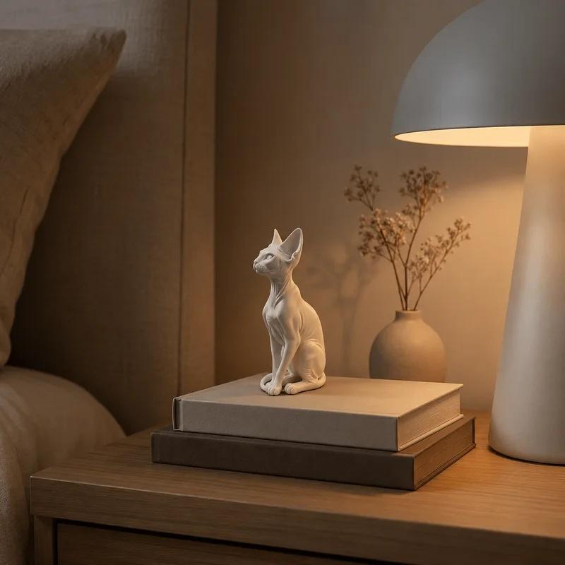 3D‑Printed Hairless Cat Figurine, Animal Sculpture Collectible, Ornament for Desk, Bookshelf and Living‑Room Shelf, Home Decor G