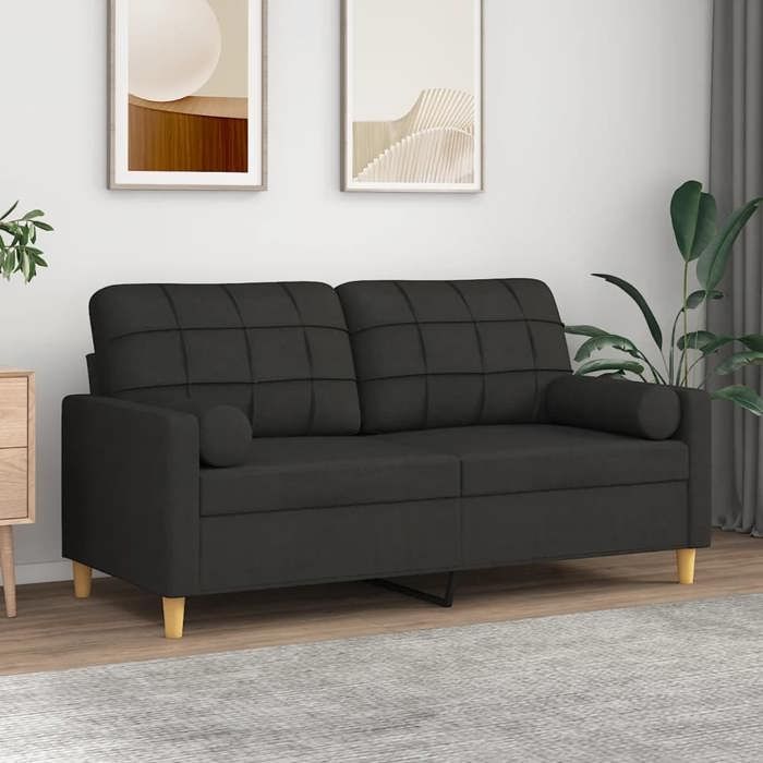 2-seater Sofa - Maison Exclusive - Seat Width 140 Cm - Black Polyester Fabric - Metal Structure