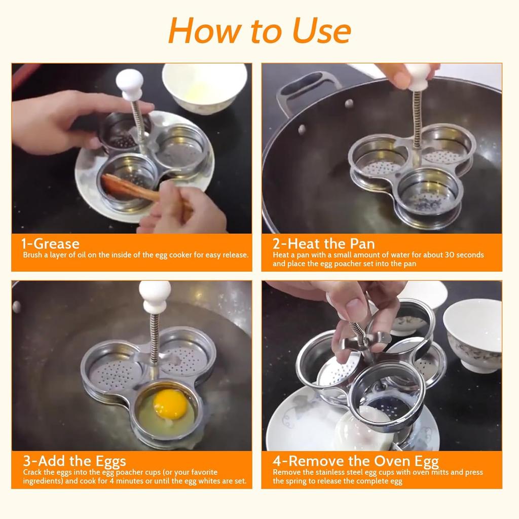 Egg Boiler Egg Poacher Durable Stainless Steel Egg Cups Kitchen Gadget Easy To Use For Poached Eggs Brunch Breakfast