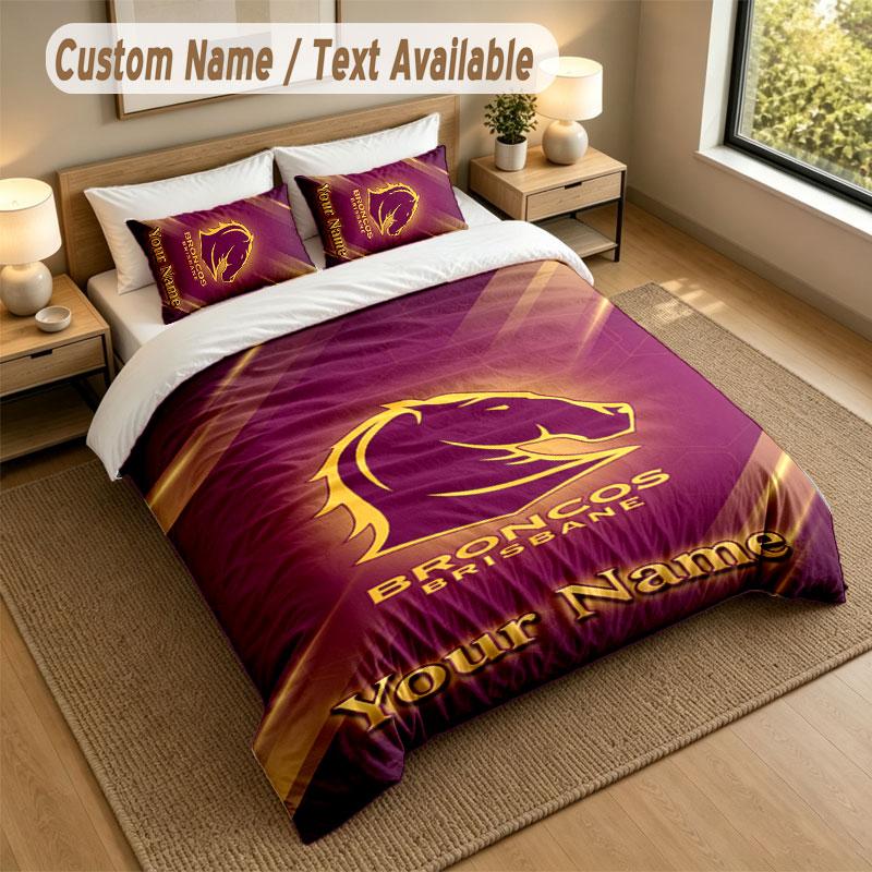 Bedding Set 1 Duvet Cover 2 Pillowcases Brisbane Broncos Print Soft Bed Linen Bedroom Decor