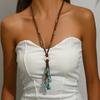 European, American Retro Western Denim Style Turquoise Y-shaped Long Necklace Bohemian Fashion Long Autumn and Winter Sweater Chain