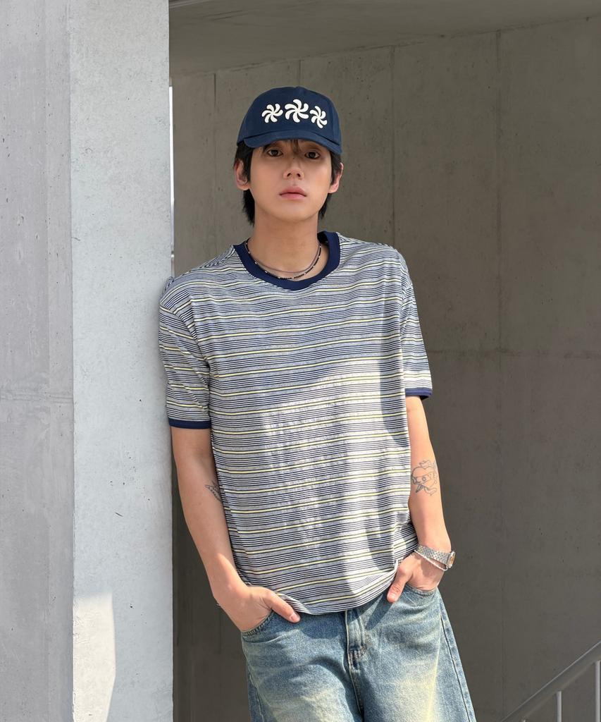 AMOU Amou Multi Stripe Ringer T-Shirts Melange