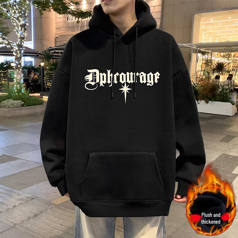 

Men s Trendy Thickened Plus Velvet Long Sleeve Hoodie - Casual High Street Style for Autumn/Winter 5XL