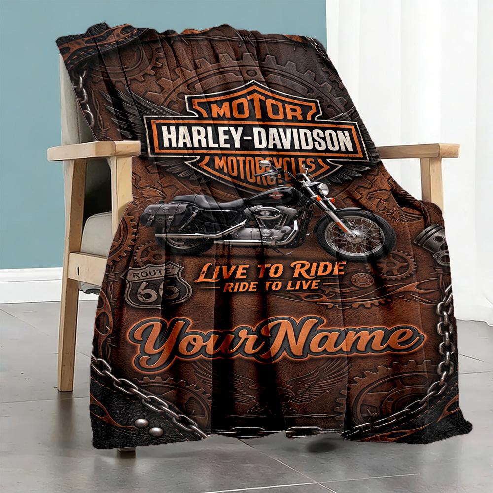 Harley-davidson Motorcycles Customize Your Name Blanket Lightweight Customizable Blanket Soft Warm Cozy Versatile for Nap Living Room Seaside Bedding