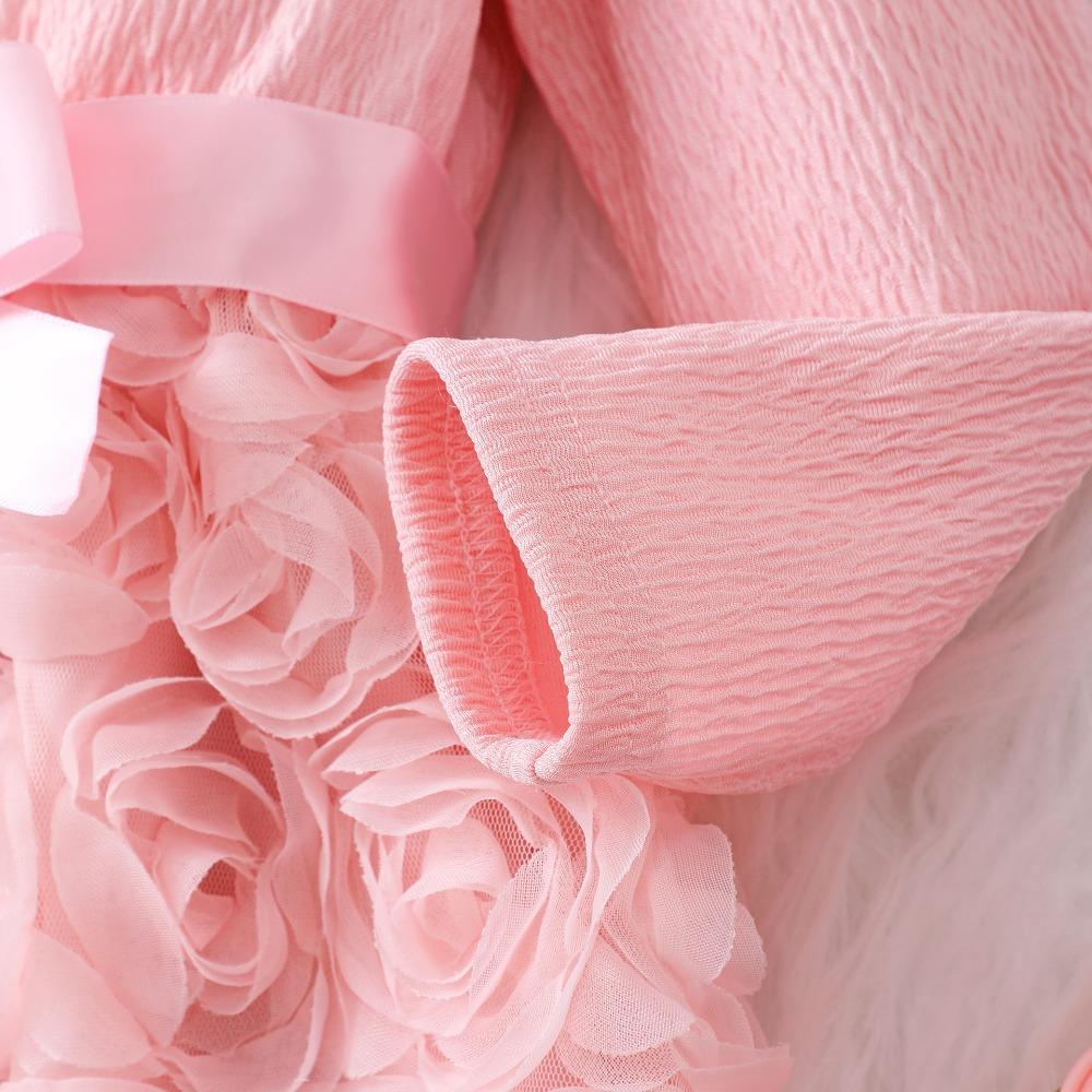 2-7Y Long-Sleeved Dress Girls Solid-Color Rose Print Dress Girls Fall/Winter Base Layer Skirt