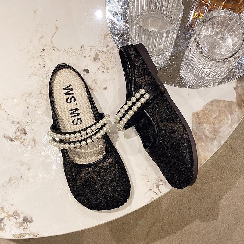 

Сетчатые дышащие полутапочки-мешки для женщин, новая летняя модная плоская подошва, французские сандалии Мэри Джейн прилив 35 чёрный