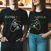 Vintage Player 1 And Player 2 Print Couple Tshirts Matching Outfits Fashion Short Sleeve Unisex Unisex Tees Fun Lover Gift Tops