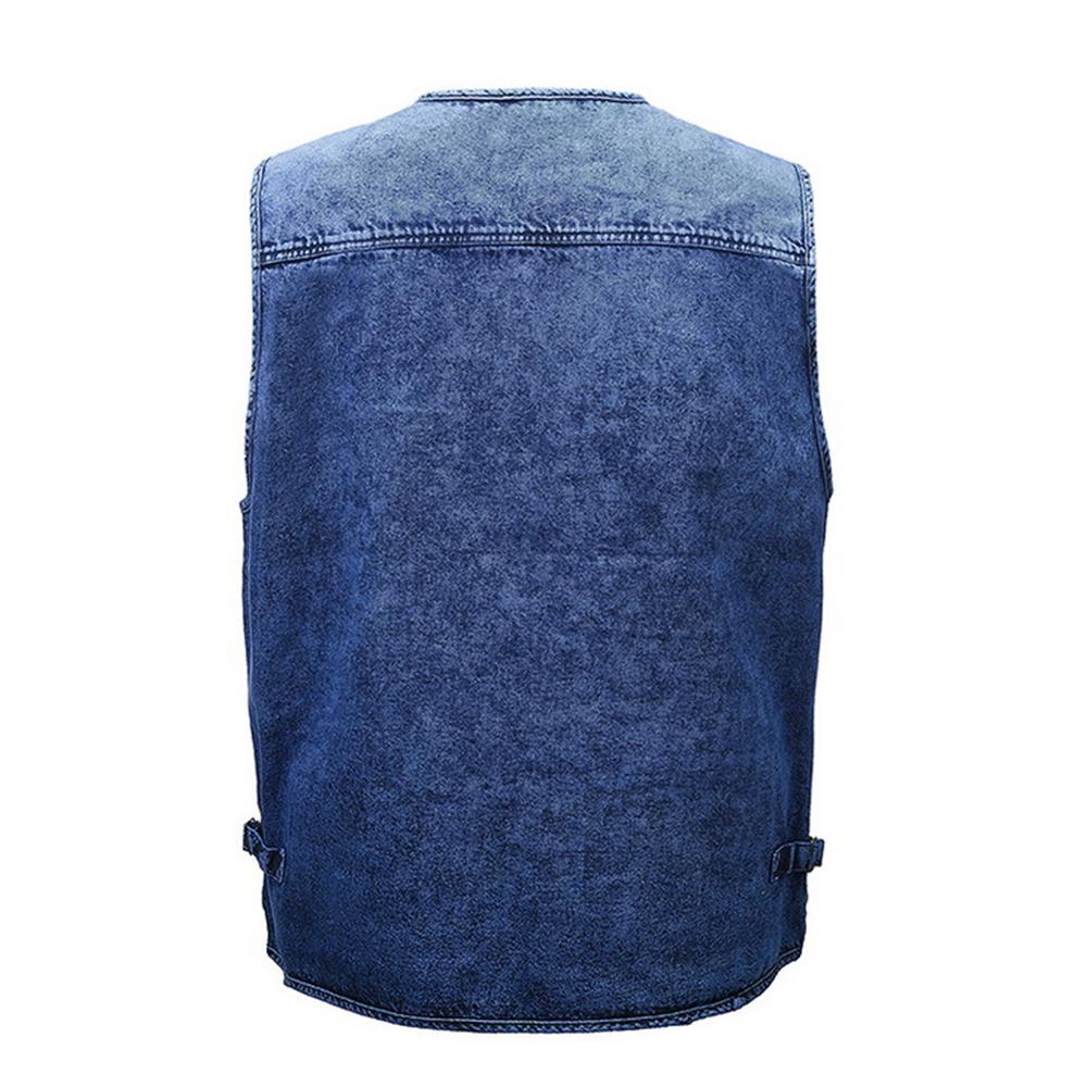 Men's Vest Outerwear Denim Waistcoat Deep Blue Color Sleeveless Jacket Multi-pocket Trucker Biker Jeans Jacket Waistcoat Gilet