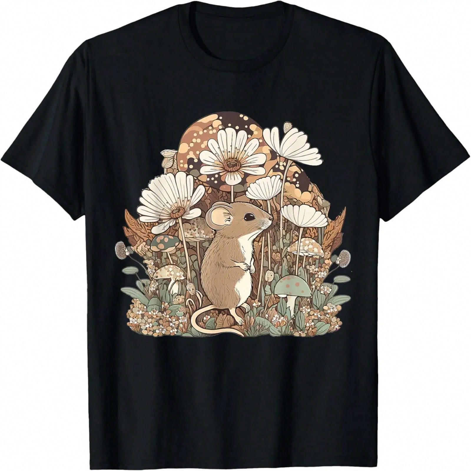 Cute Cottagecore Floral Mouse Aesthetic S unisex Graphic T-Shirt S разноцветный