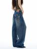 Light Blue Retro Fireworks Pattern High Waist Wide Leg Jeans for Women - Spring/Autumn 2026 Style, Floor-Length.