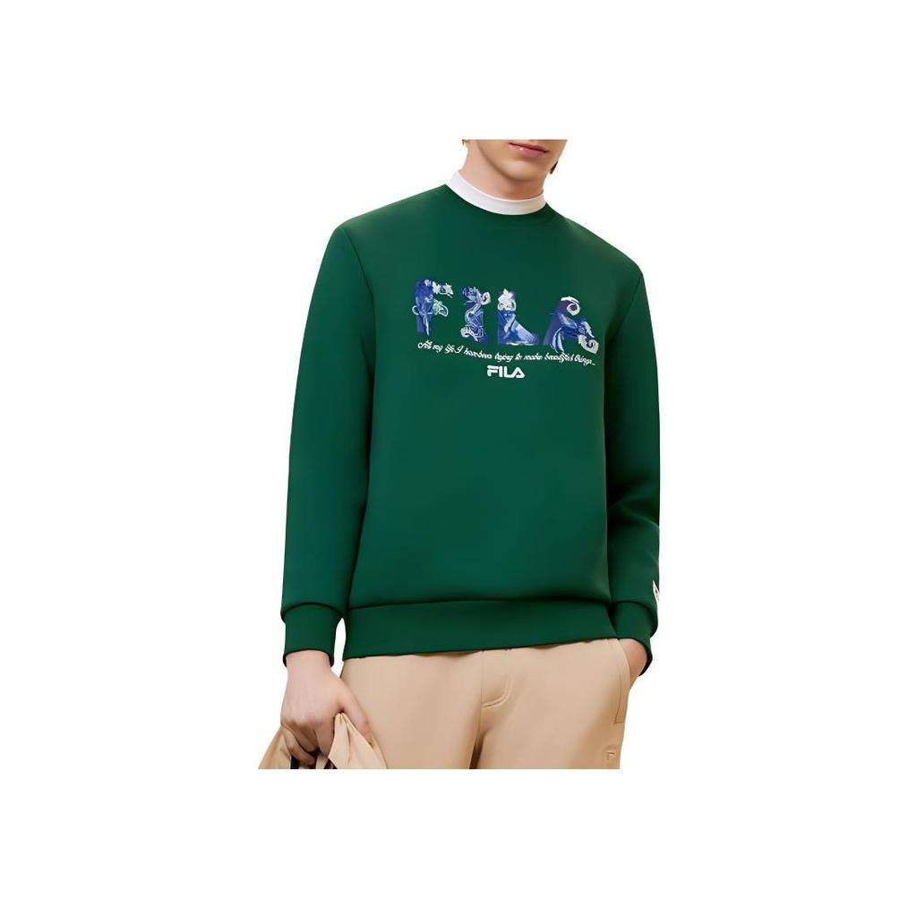 FILA X V&A Collaboration Morgan Series Floral Bird Pattern Crewneck Pullover American Casual Knit Sweatshirt Men sweatshirt F11M418201F-DG