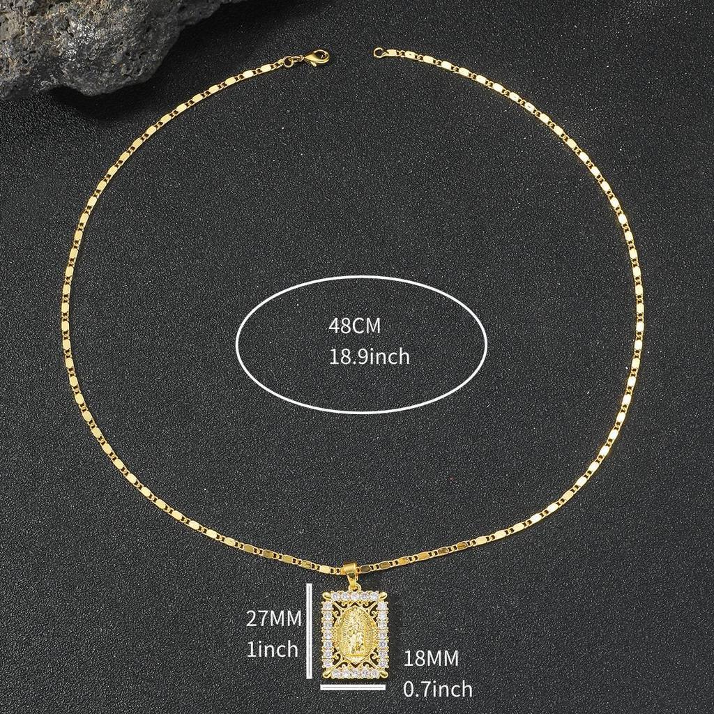 Virgin Mary Copper Zircon Pendant Necklace: European & American Diamond-set Hollow Design, Light Luxury