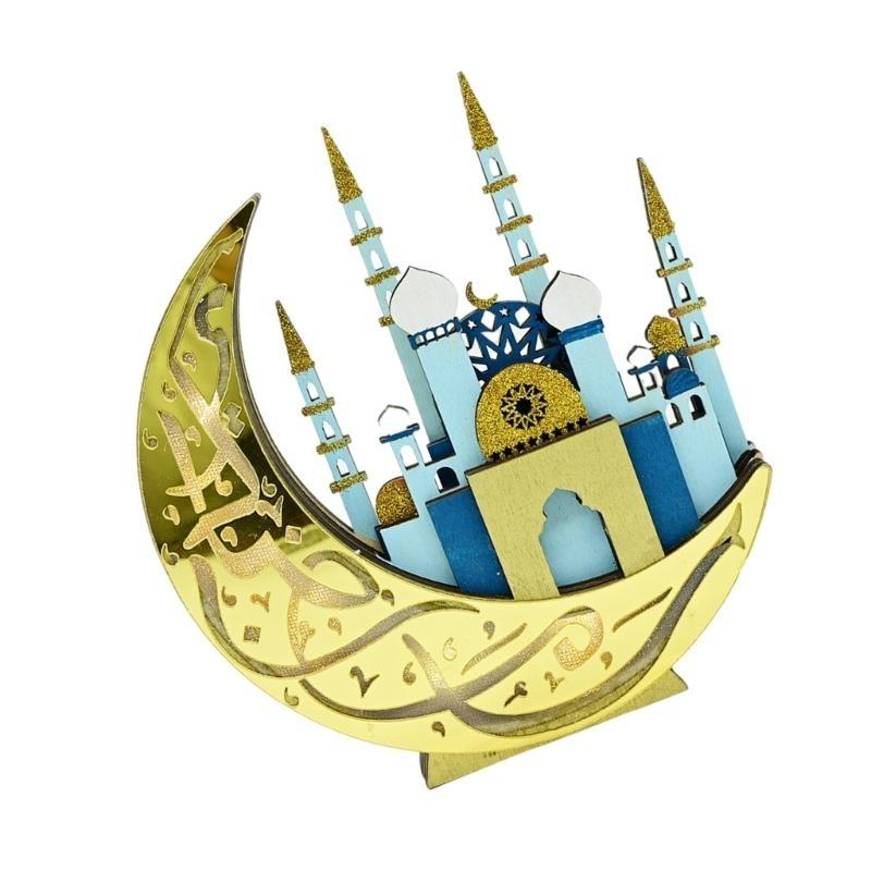 Eid Decoration Moon Castles Ornament with LED Light for Festives Setting