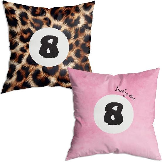 Trendy Funky Cheetah Pink Y2K Luck 8 Ball Pillow Covers 18x18 Set of 2,Cheetah Leopard Lover Gifts for Women,Coquette Preppy Pillow Covers for Girls