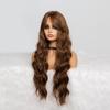ALAN EATON Long Wavy Brown Wig with Bangs Synthetic Wigs for Black Women Heat Resistant Fiber Cosplay Party Natural Hair Wig