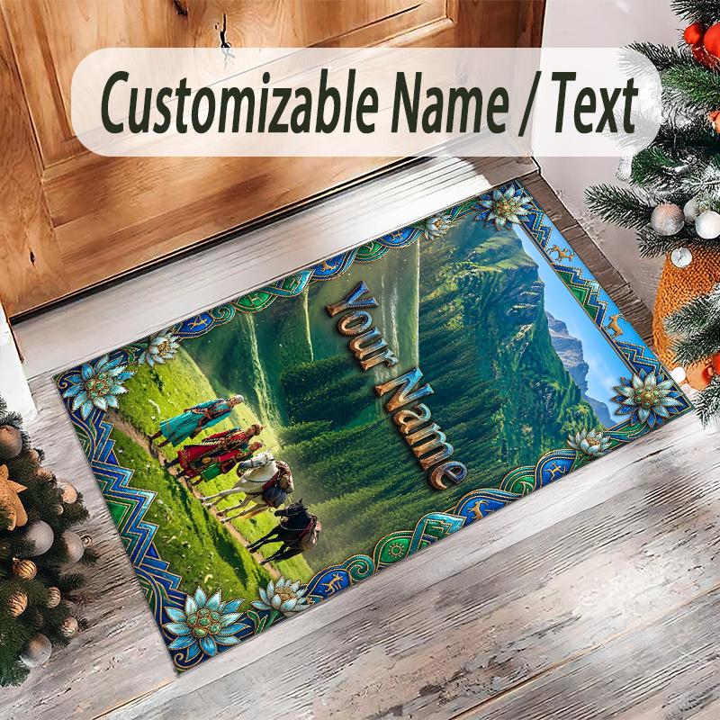 Landscape Theme Crystal Velvet Floor Rug Personalized Custom Name Text Warm Carpet Home Decoration