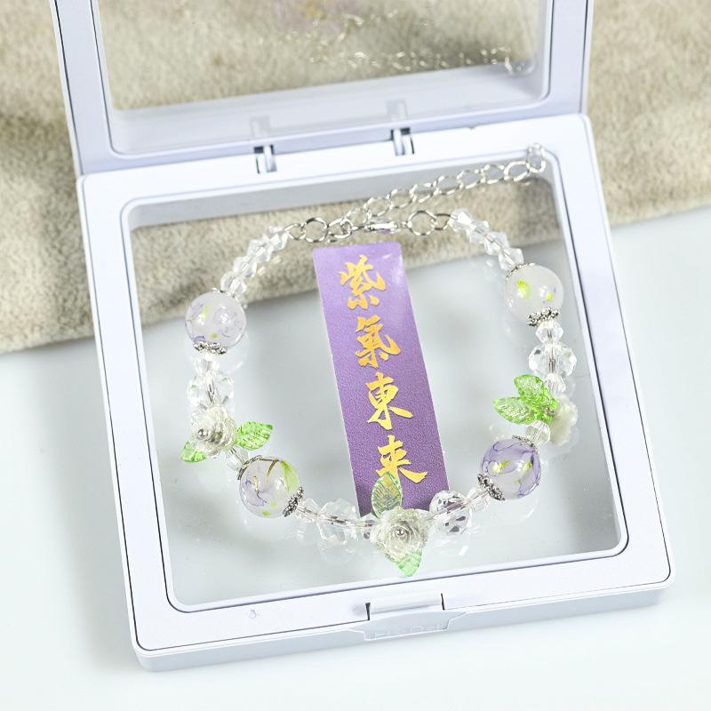 Ancient-style butterfly memory circle bracelet - girl's lustrous colored bead string necklace