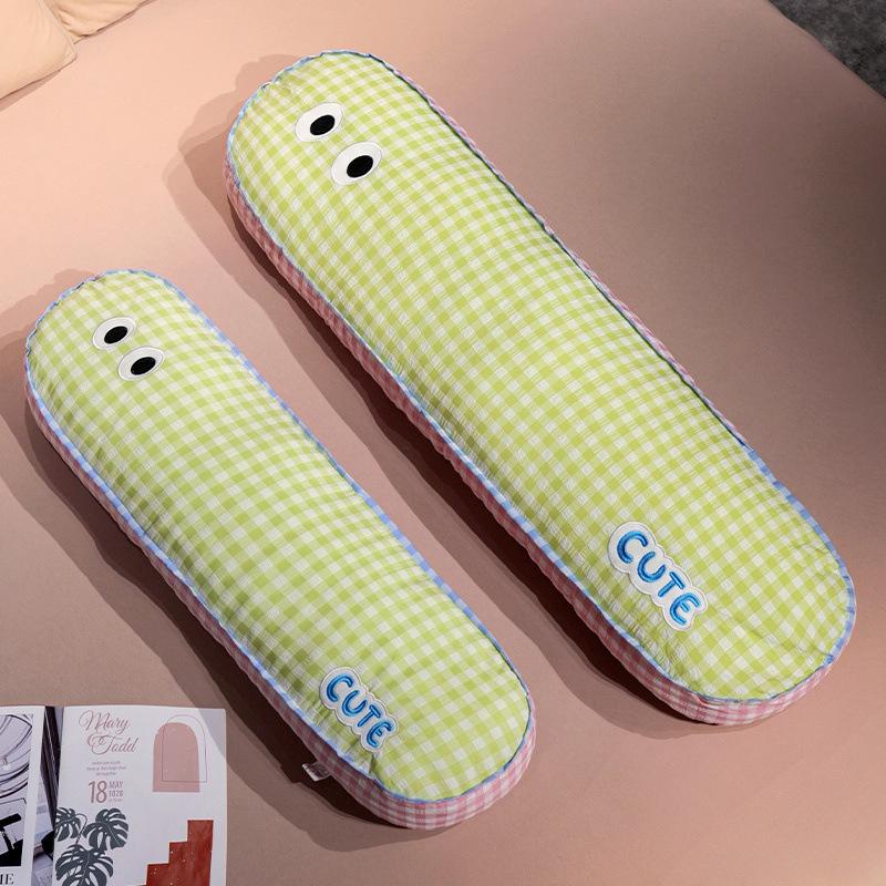 

Plaid bedroom long throw pillow for girls to sleep legs for boys bed cushion side pillow plush toy 90cm синий