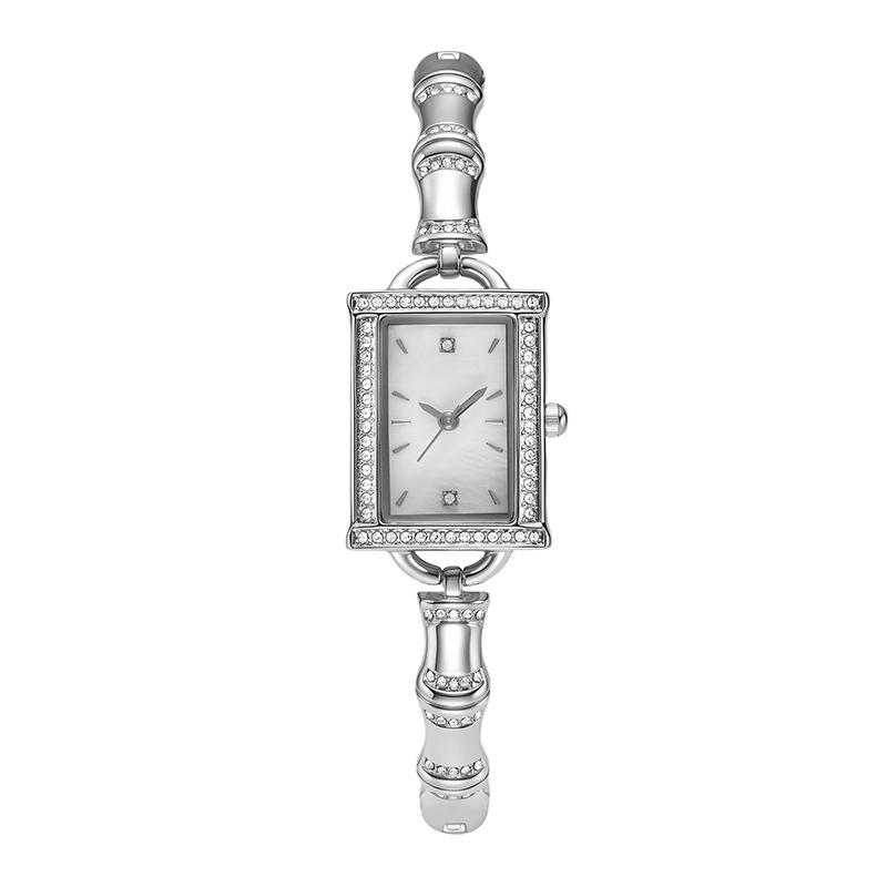 Bamboo Small Green Watch With Diamonds Square Watch Women S Fashion Light Luxury High Sense Women S Quartz Watch
