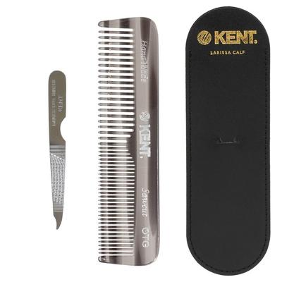 GB KENT Kent Handmade Hair Comb with Case 112mm Pocket Comb (Gray & Leather Case)