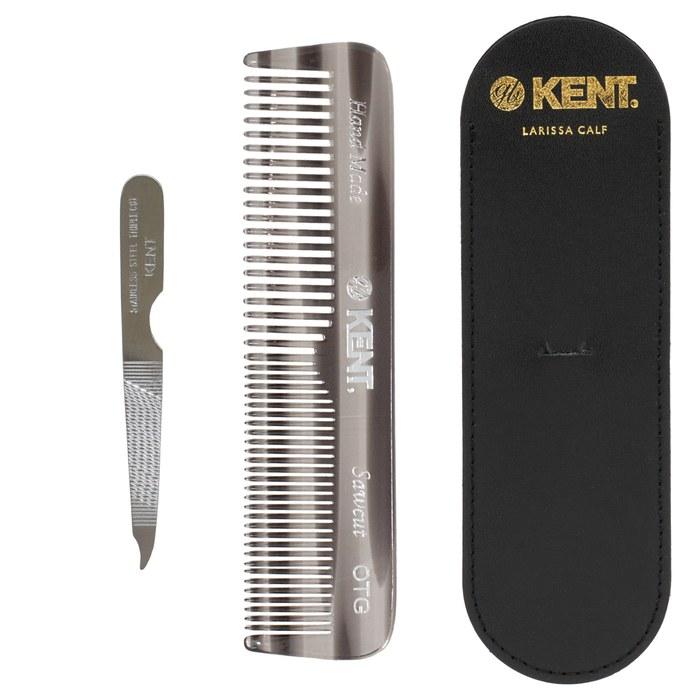 GB KENT Kent Handmade Hair Comb with Case 112mm Pocket Comb (Gray & Leather Case)