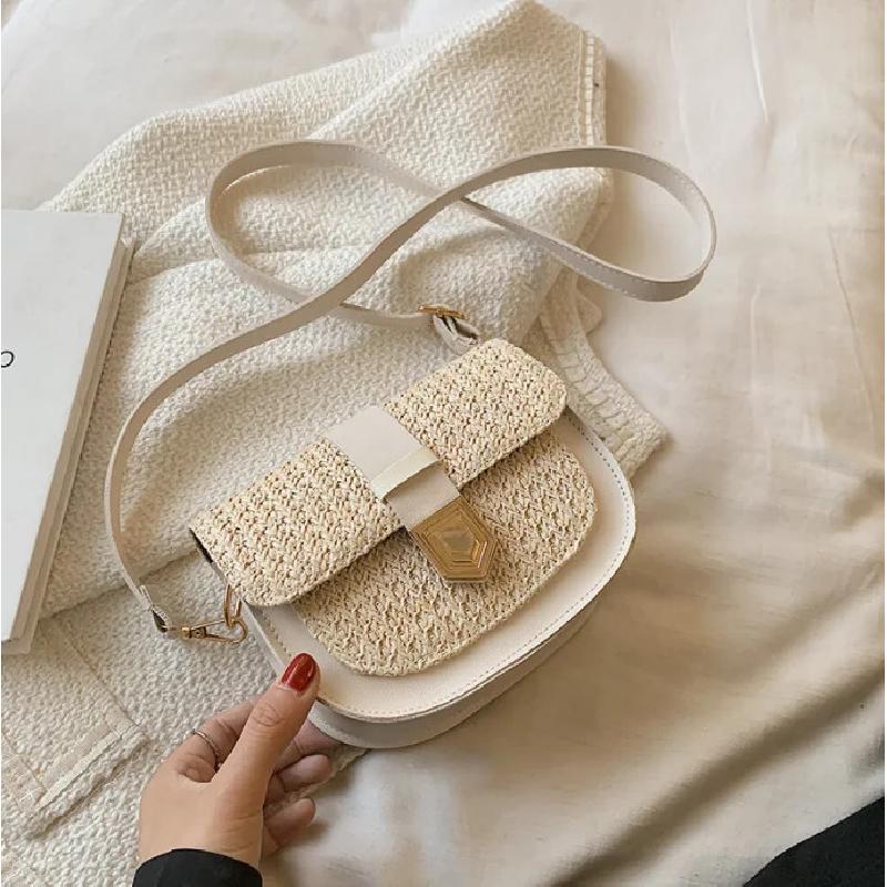 

Соломенная плетеная сумка женская 2025 новая модная простая маленькая свежая сумка-мессенджер на одно плечо в иностранном стиле седельная сумка белый