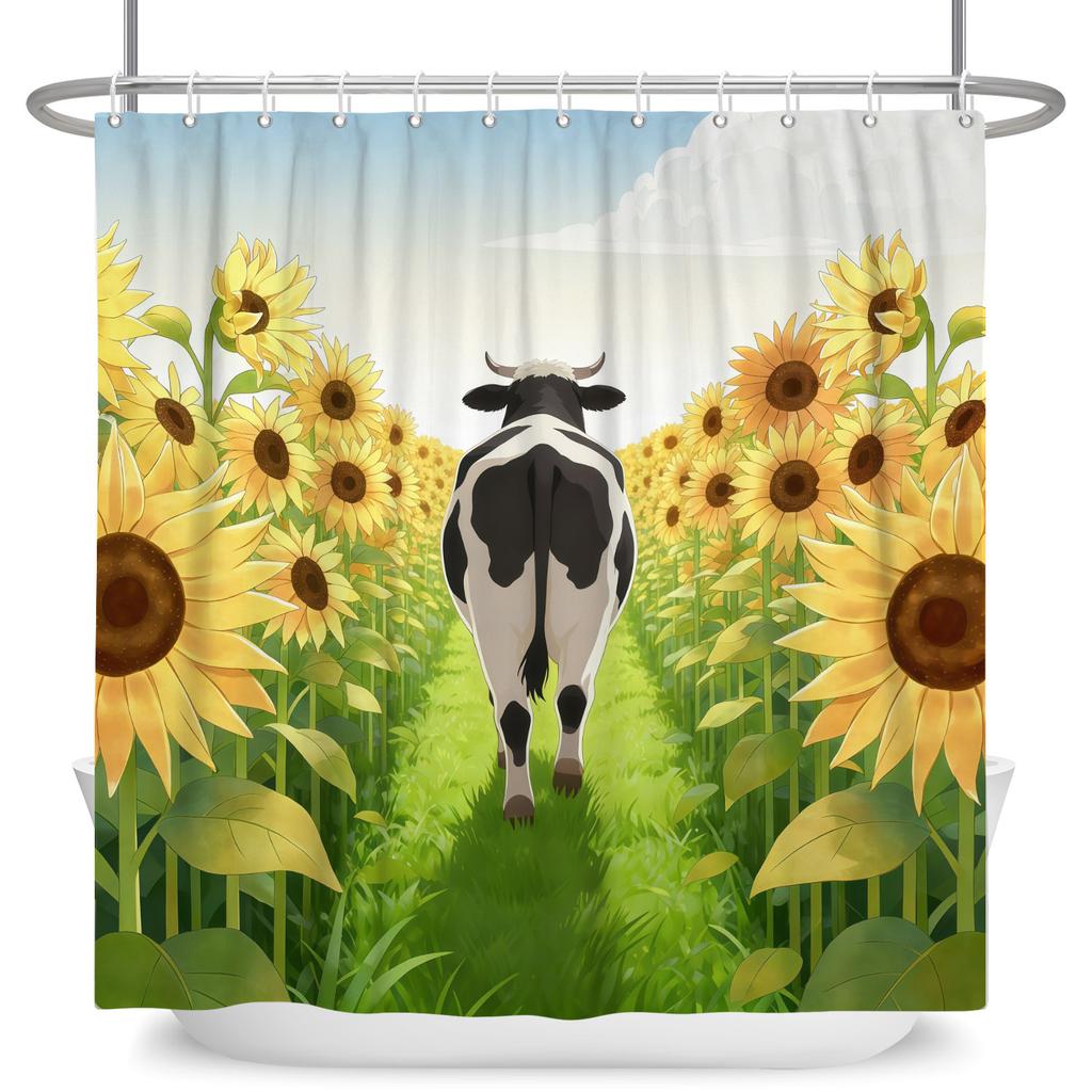 Fresh Pastoral Style Bathroom Shower Curtains Sunflower Calf Bathtub Bathroom Waterproof Curtain With Hooks Polyester Curtains