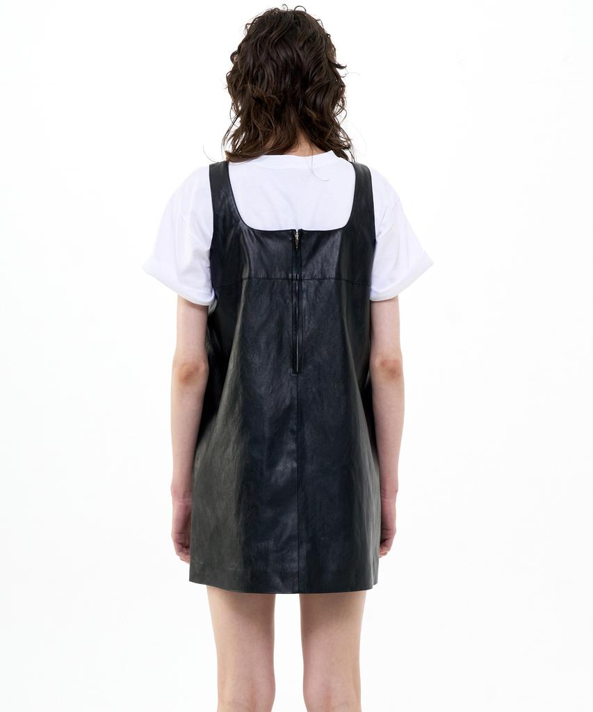 Bikwaieos A-Lined Faux Leather Mini Dress_Black