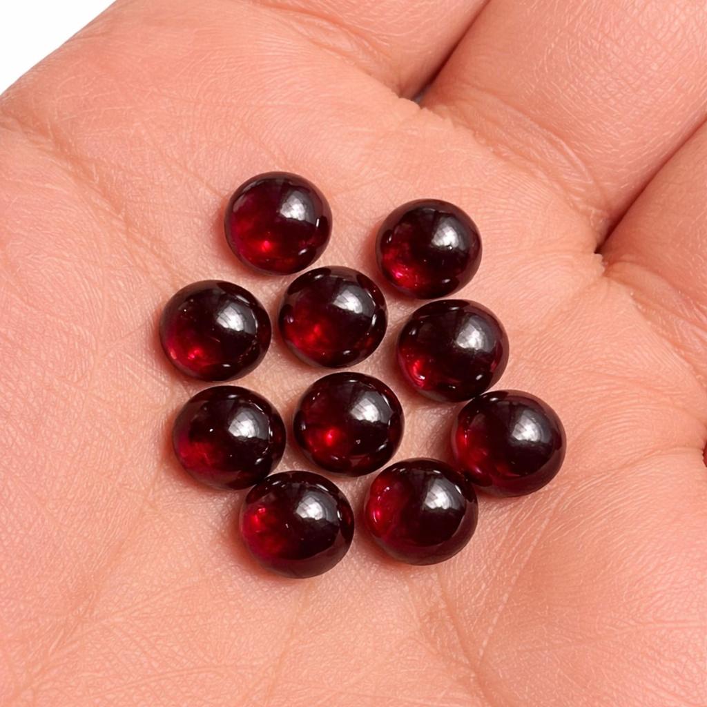 Natural Garnet Cabochons Round Flat Back Gemstone, Deep Red Garnet Loose Stone for Jewelry Making