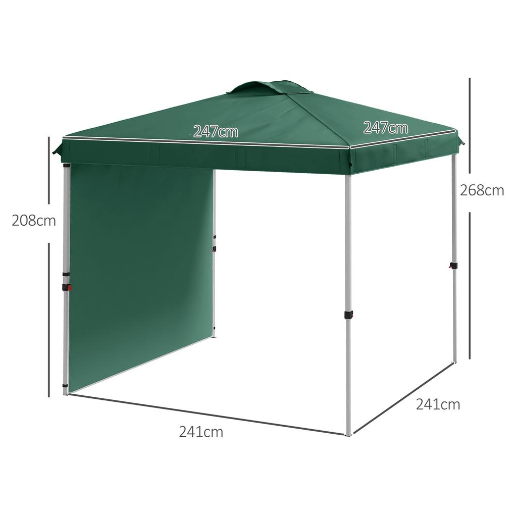 Folding Garden Tent of 2.5x2.5 M with Adjustable Height Anti-UV with 1 Side Wall and Sand Bags Green