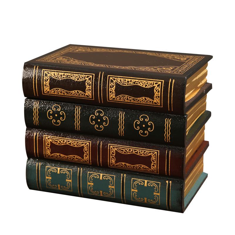 European Retro Faux Book Storage Box and Figurines for Office Decor