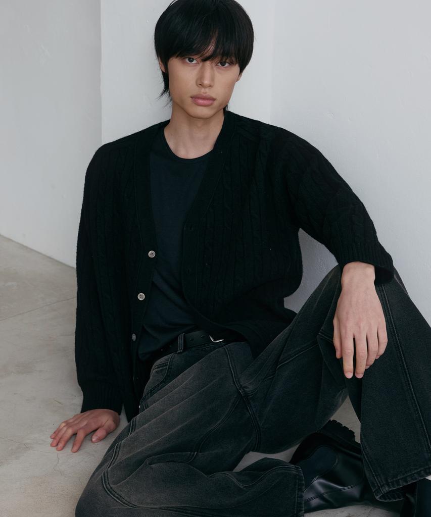 Nodu Cable Saddle Crop Cardigan [Black]