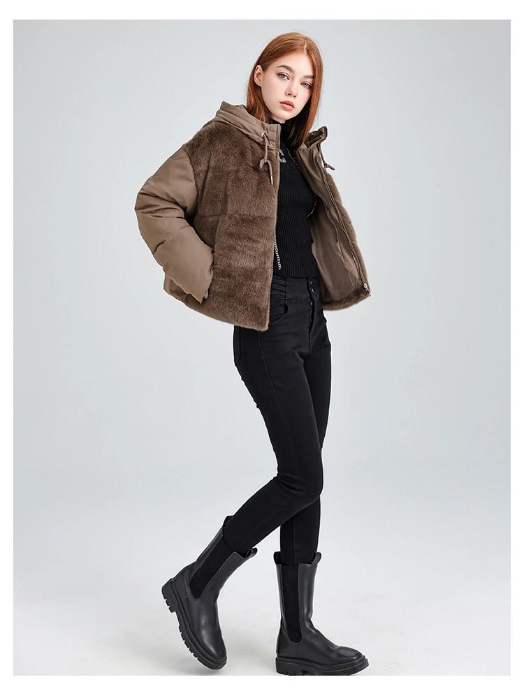 Winter Short Hooded Lamb Wool Stitching Warm Down Jacket