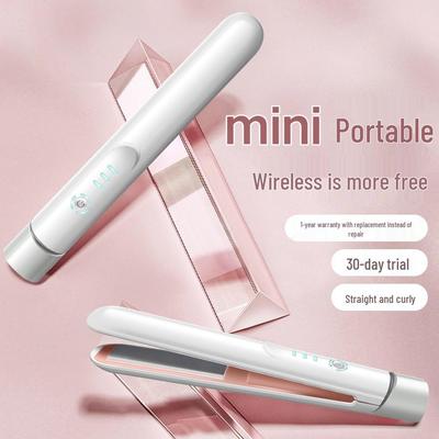 Compact Wireless Mini Flat Iron: Gentle Negative Ion Dual-Use for Straightening and Curling Hair