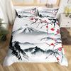 Cherry Blossoms Duvet Cover King for Women Ink Painting Black White Comforter Cover Romantic Theme Bedding Set with 2 Pillowcase