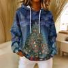 Women's Loose Comfortable Casual Fashion V-Neck Christmas Print Long Sleeve Hoodie
