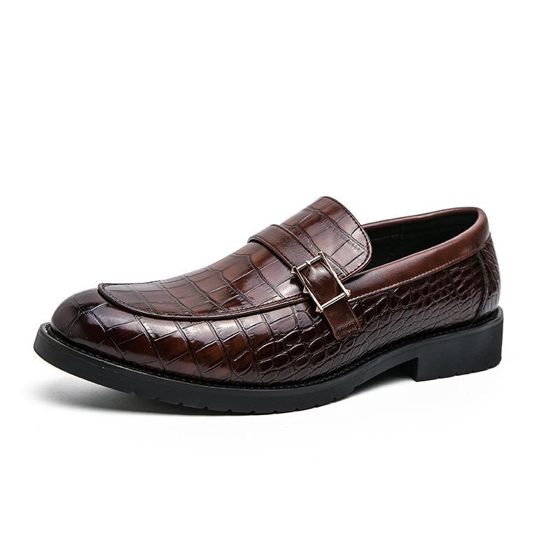Men's Large Size Autumn Slip-on Loafers - British Style Pointed Toe Leather Shoes with Buckle.