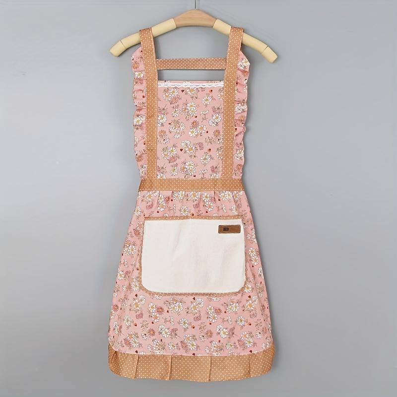 

1 Piece of Retro Floral Ruffle Edge Apron with Rustic Style Kitchen Cooking Decoration, Sweet and Eye-catching розовый