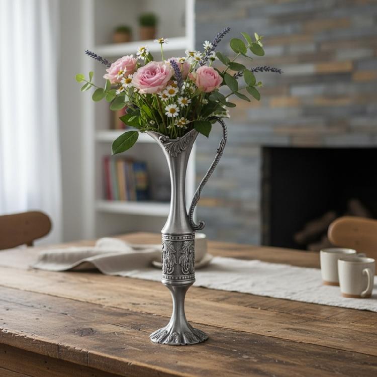 Antique Metal Vases With Engraved Pattern Narrow Neck Flower Container For Living Space Centerpieces Wedding Decoration