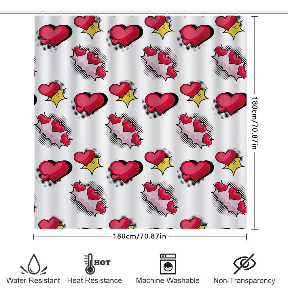 Pop Art Shower Curtain With Red Heart Print Bathroom Decor Customizable Size Waterproof Fabric For Home Decor