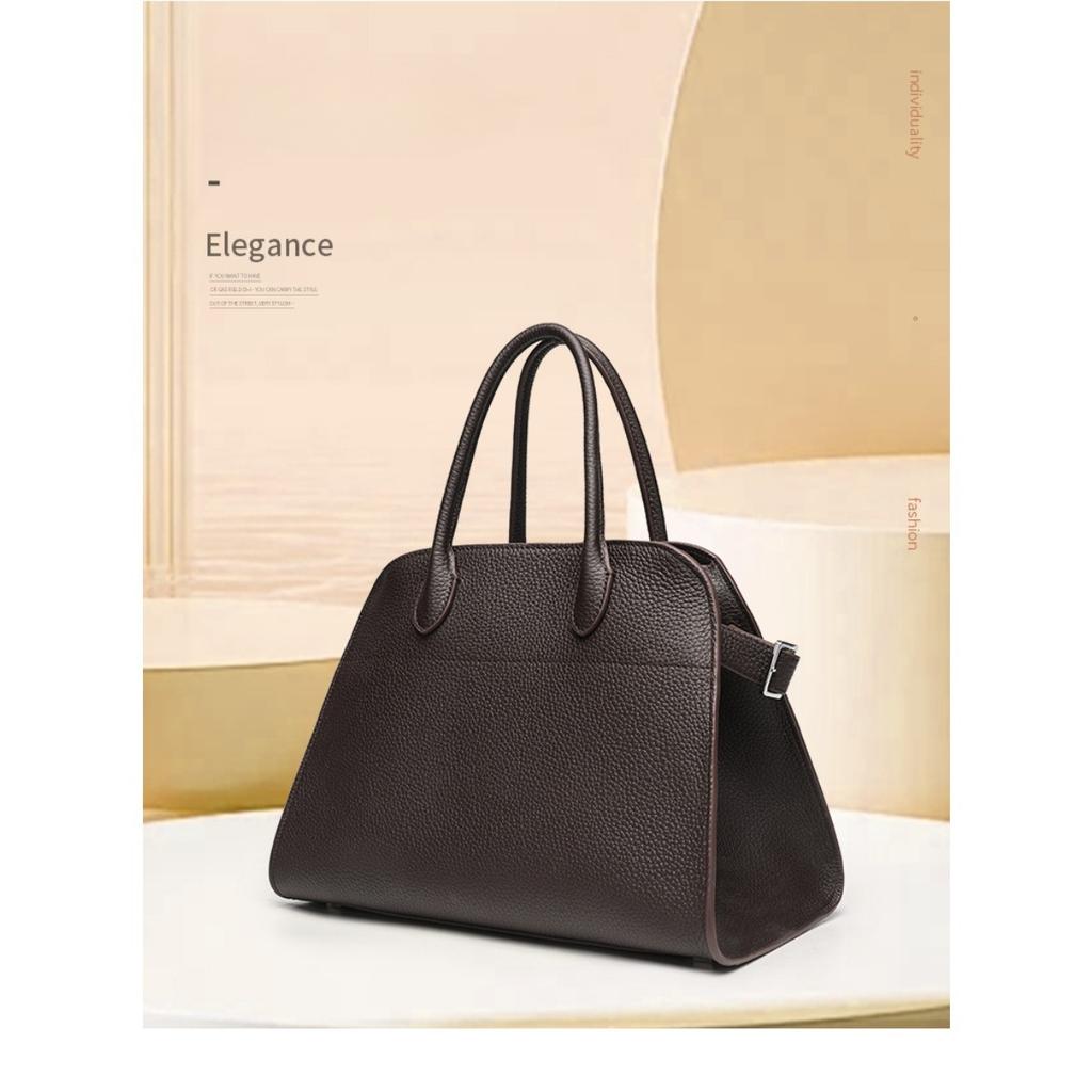 Women's bag 2025 new lychee pattern first layer cowhide shell bag large capacity niche commuting single shoulder diagonal hanging handbag