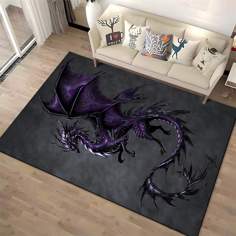 "Dunkelvioletter Drache mit Flügelmuster Teppich für Wohnzimmerdekoration" Geeignet für den Einsatz als Anti-Rutsch-Matte für Wohnzimmer, Schlafzimmer, Sofas