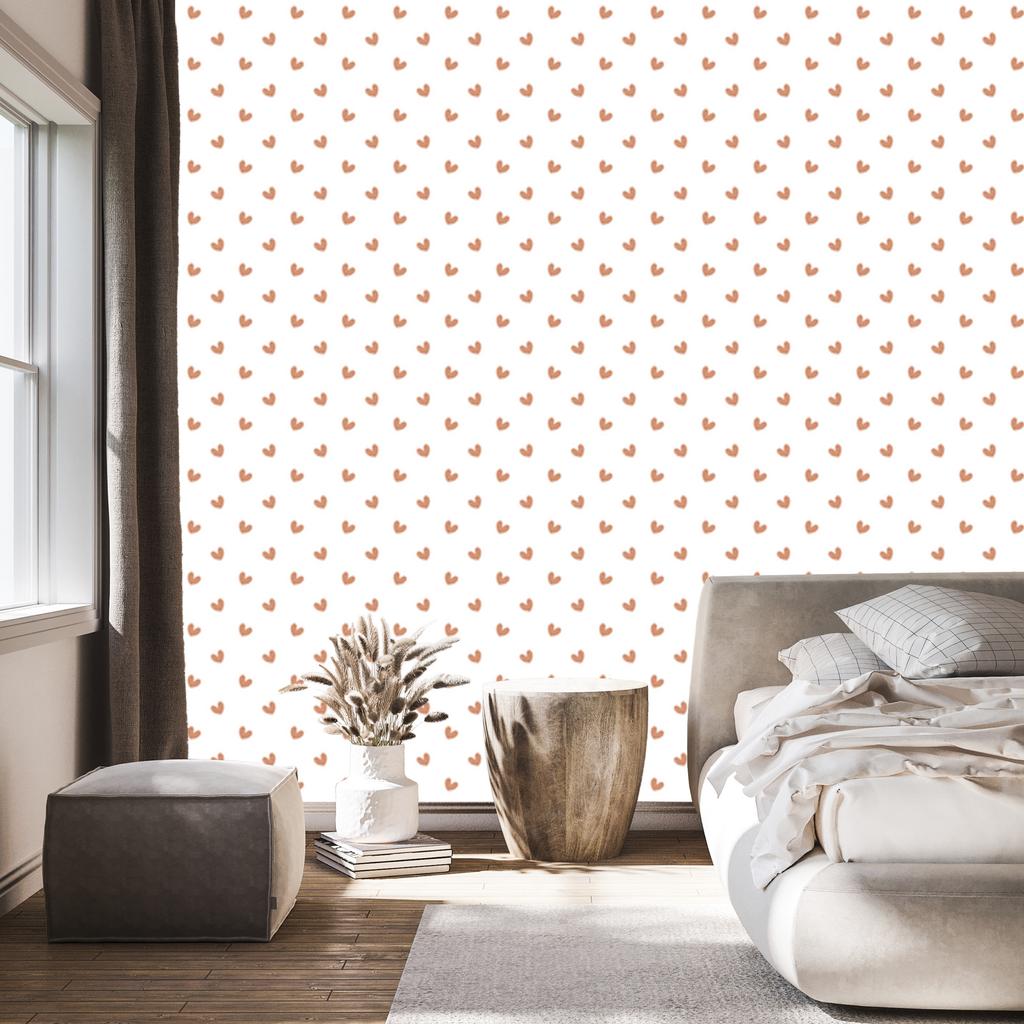 Heart Wallpaper White, Cream, Peach and Beige 50x1000