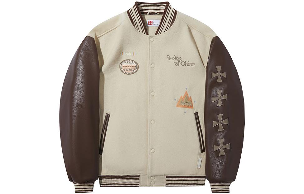 Li Ning Puffer Jackets Men s Dusty Khaki Earth Umber Baseball Collar Moderate Puffer Jacket AJMT065-2 XL